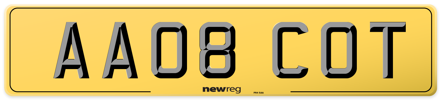 AA08 COT Rear Number Plate