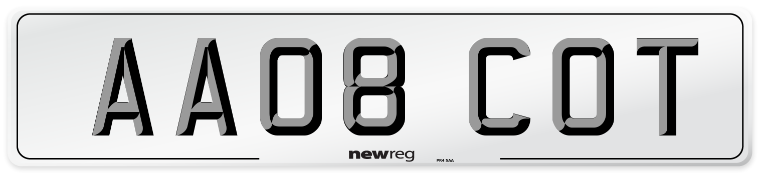 AA08 COT Front Number Plate