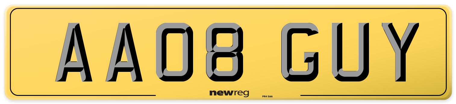 AA08 GUY Rear Number Plate