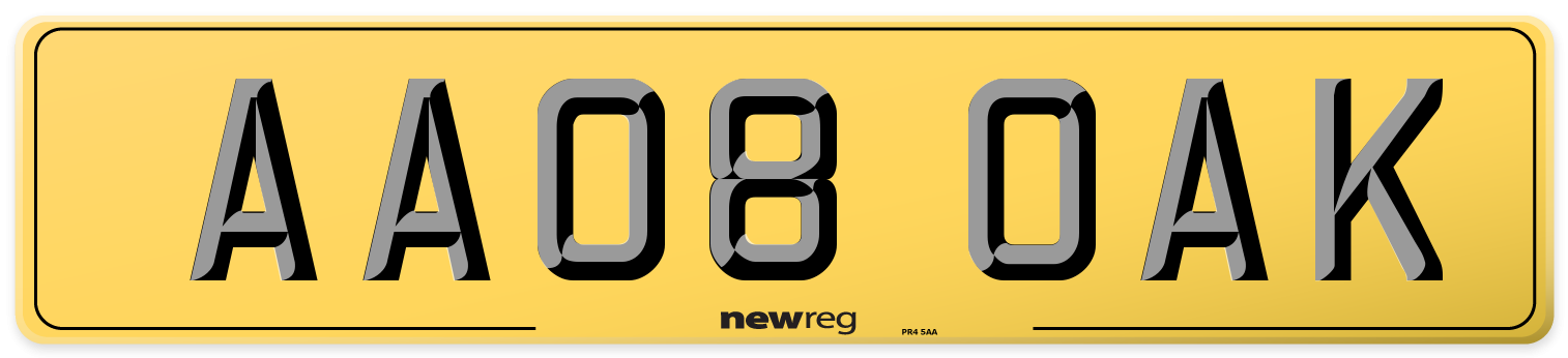 AA08 OAK Rear Number Plate