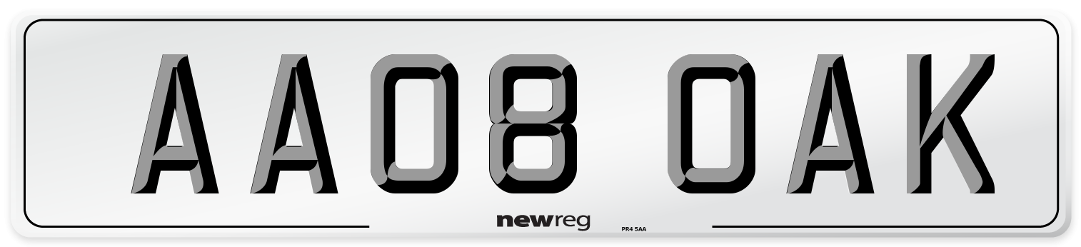 AA08 OAK Front Number Plate