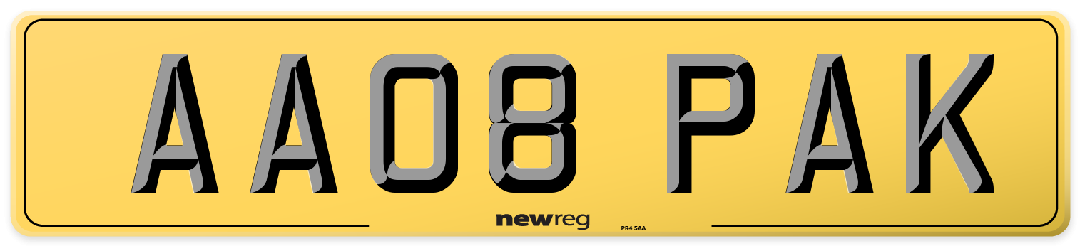 AA08 PAK Rear Number Plate
