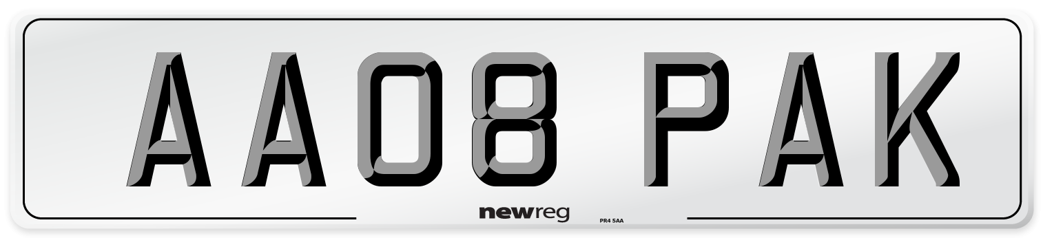 AA08 PAK Front Number Plate