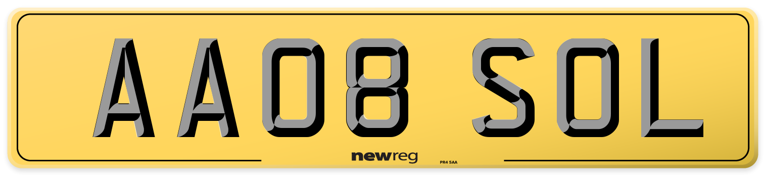 AA08 SOL Rear Number Plate