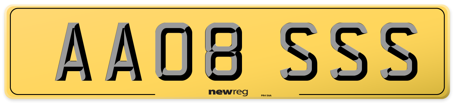 AA08 SSS Rear Number Plate