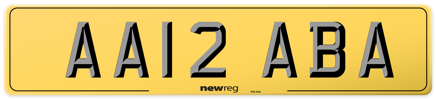 AA12 ABA Rear Number Plate