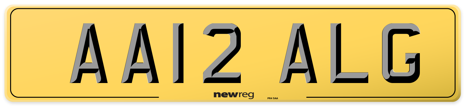 AA12 ALG Rear Number Plate