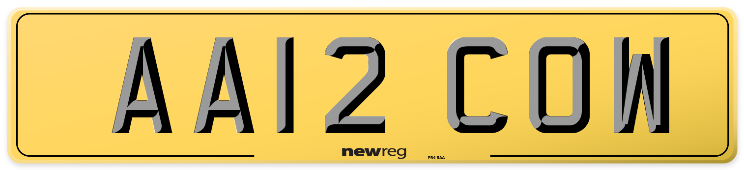AA12 COW Rear Number Plate