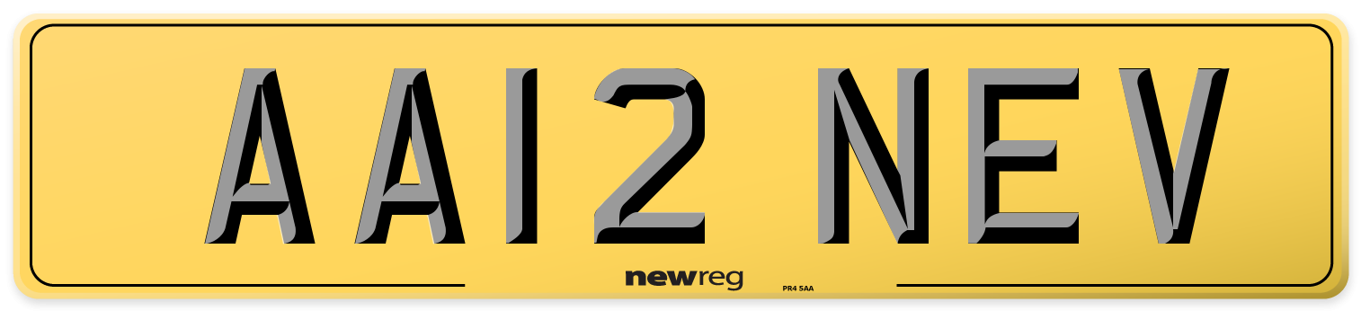 AA12 NEV Rear Number Plate