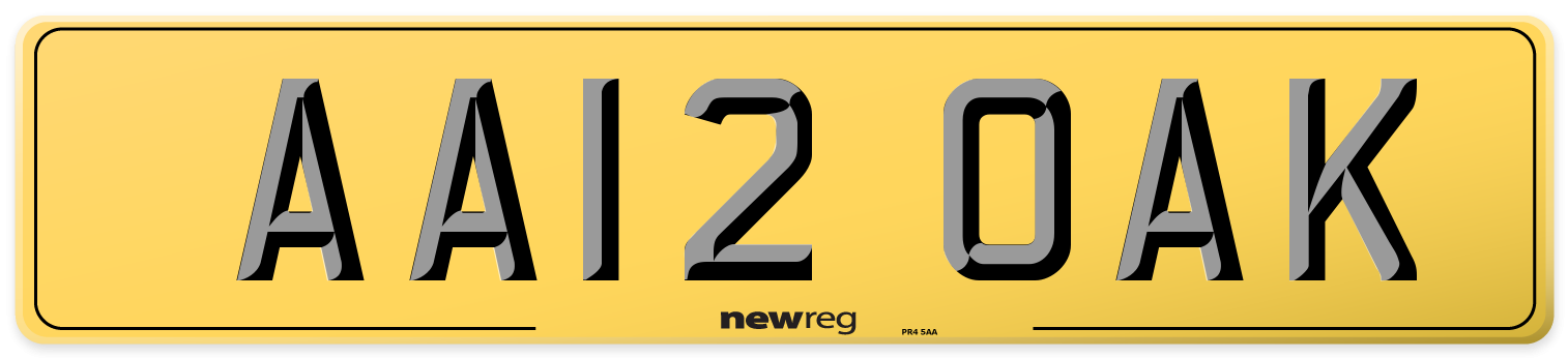 AA12 OAK Rear Number Plate