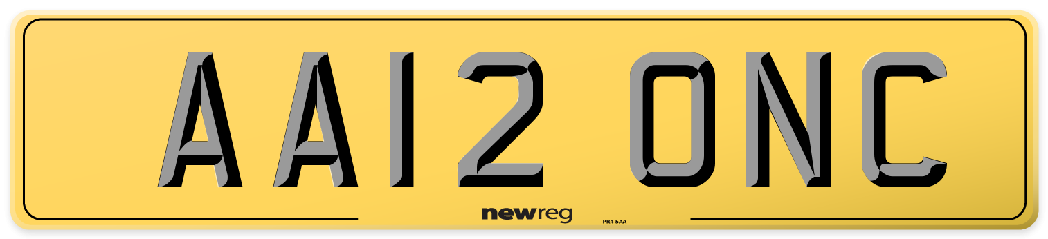 AA12 ONC Rear Number Plate
