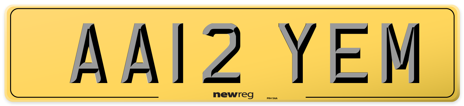 AA12 YEM Rear Number Plate