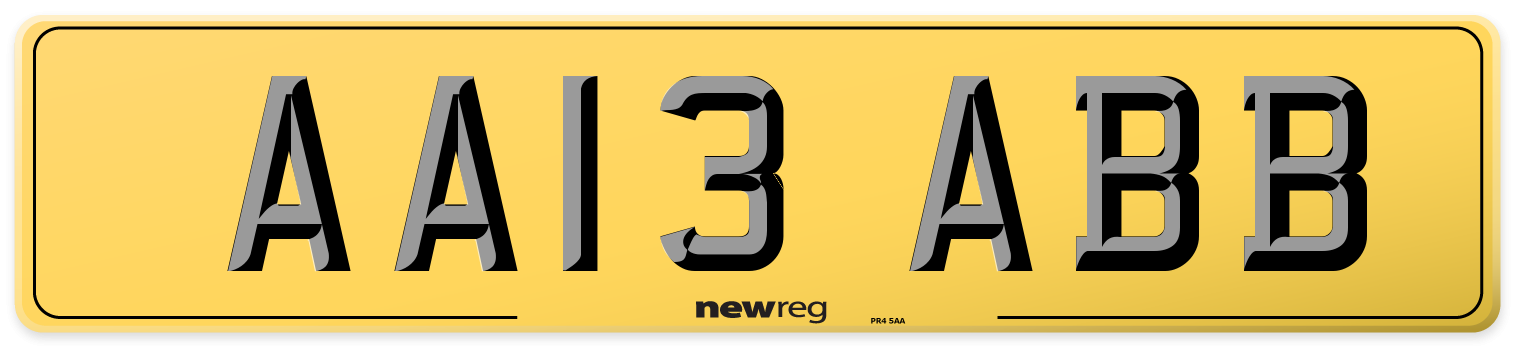 AA13 ABB Rear Number Plate
