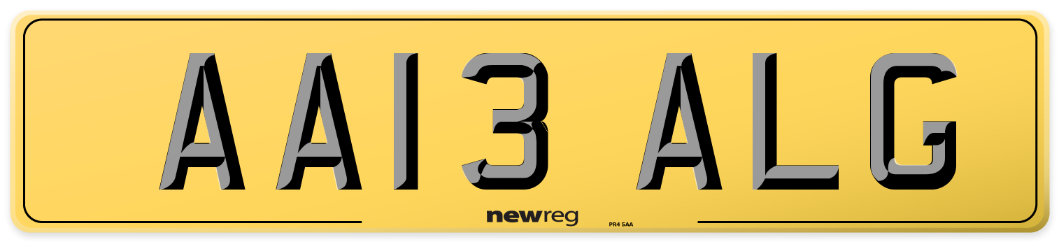 AA13 ALG Rear Number Plate