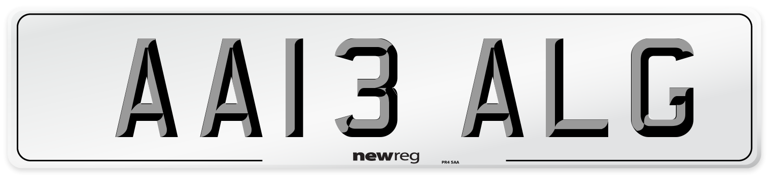 AA13 ALG Front Number Plate