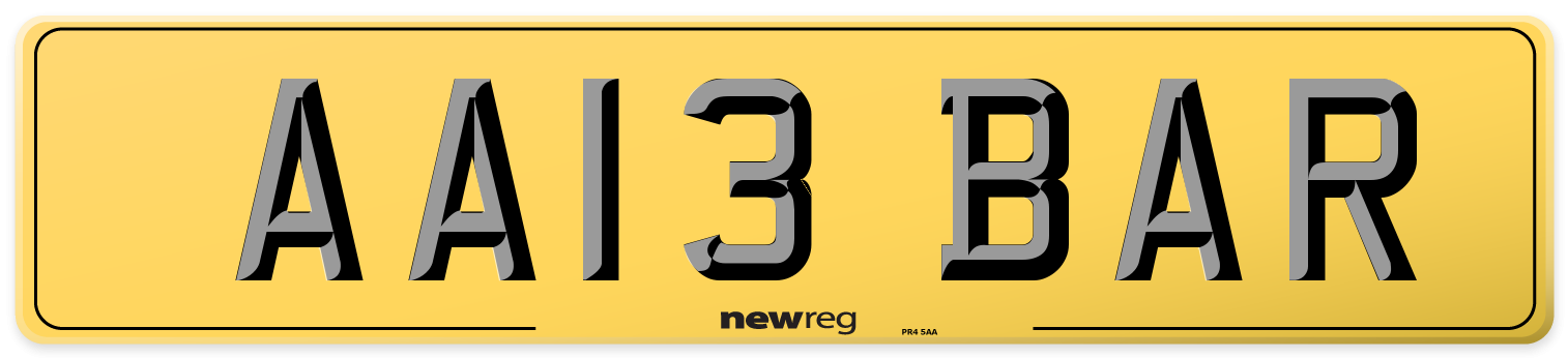 AA13 BAR Rear Number Plate
