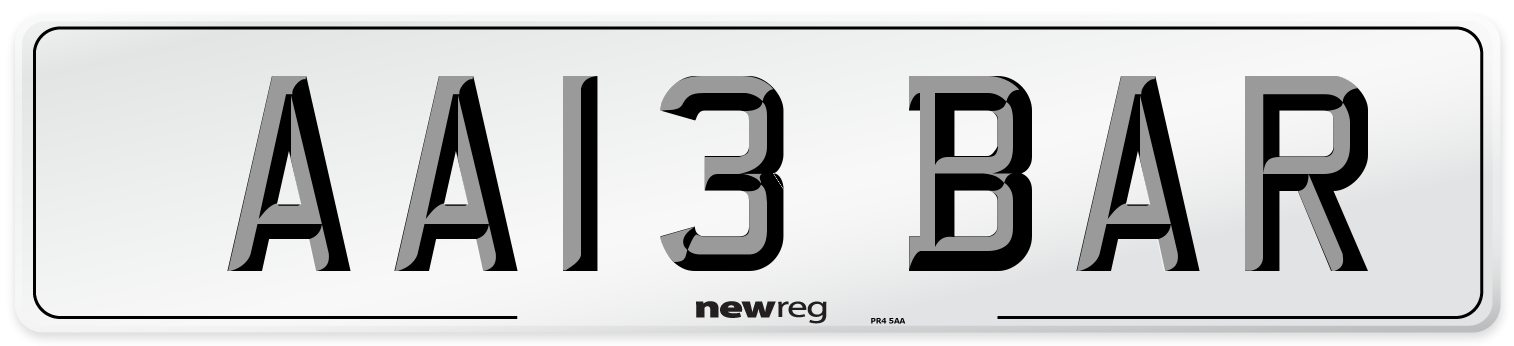 AA13 BAR Front Number Plate