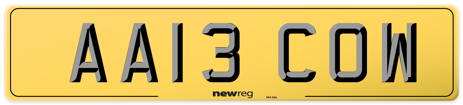 AA13 COW Rear Number Plate