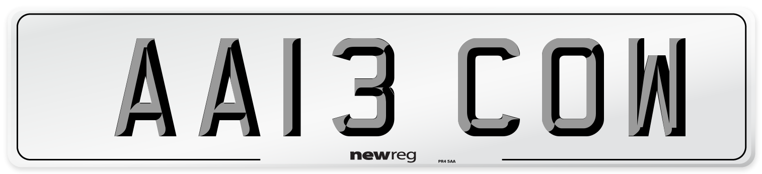 AA13 COW Front Number Plate