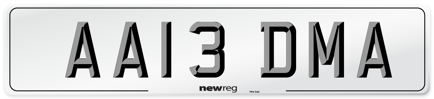 AA13 DMA Front Number Plate