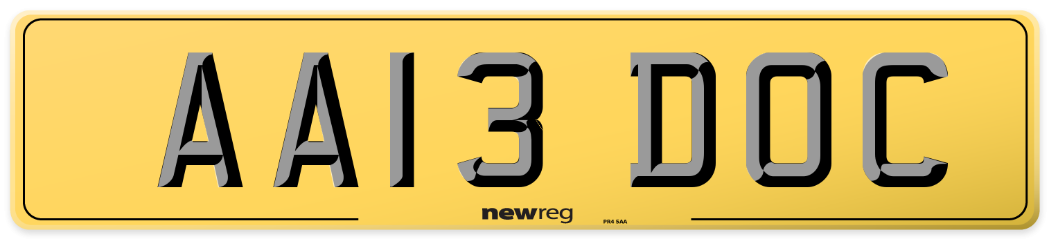 AA13 DOC Rear Number Plate