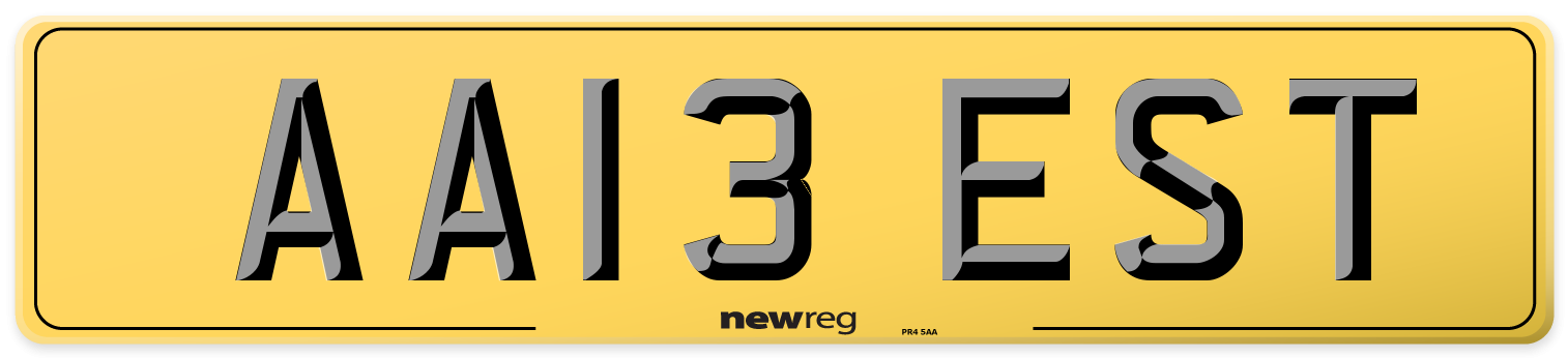 AA13 EST Rear Number Plate
