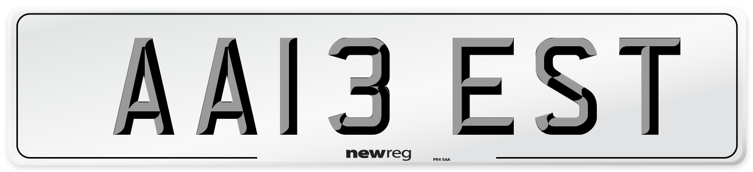 AA13 EST Front Number Plate