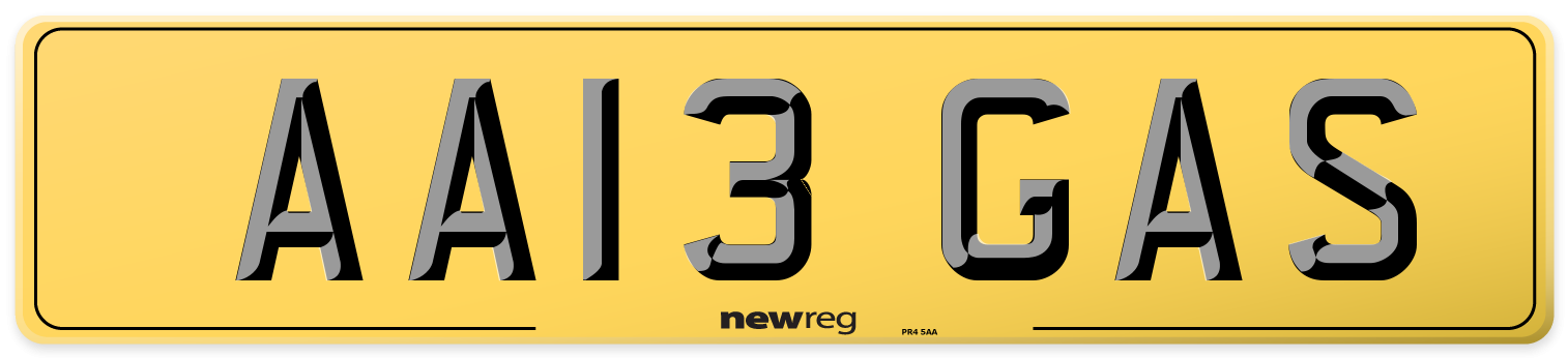 AA13 GAS Rear Number Plate