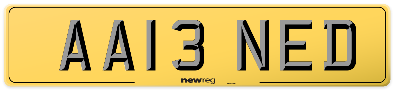 AA13 NED Rear Number Plate