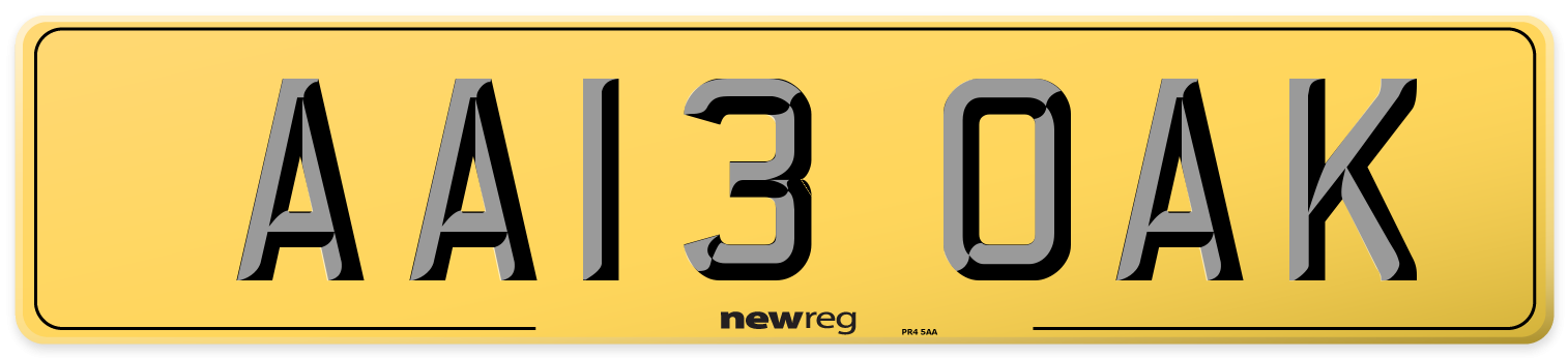 AA13 OAK Rear Number Plate