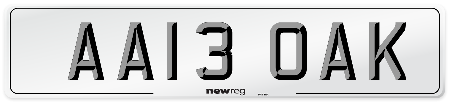 AA13 OAK Front Number Plate