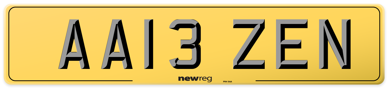 AA13 ZEN Rear Number Plate