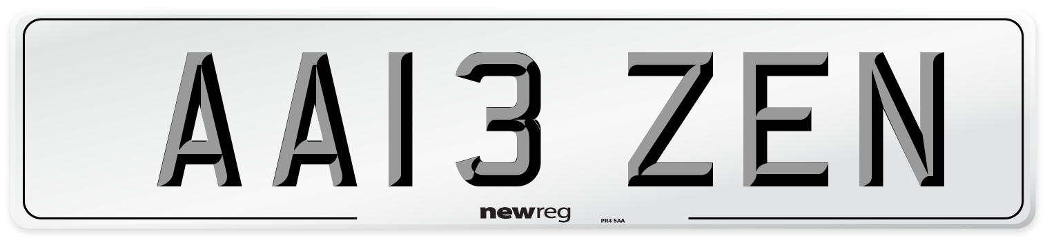 AA13 ZEN Front Number Plate