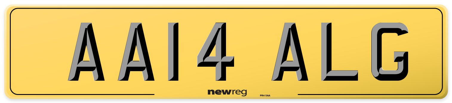 AA14 ALG Rear Number Plate