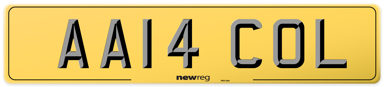 AA14 COL Rear Number Plate