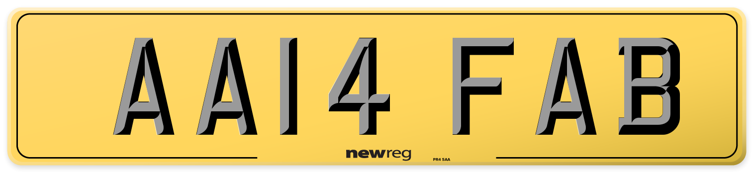 AA14 FAB Rear Number Plate