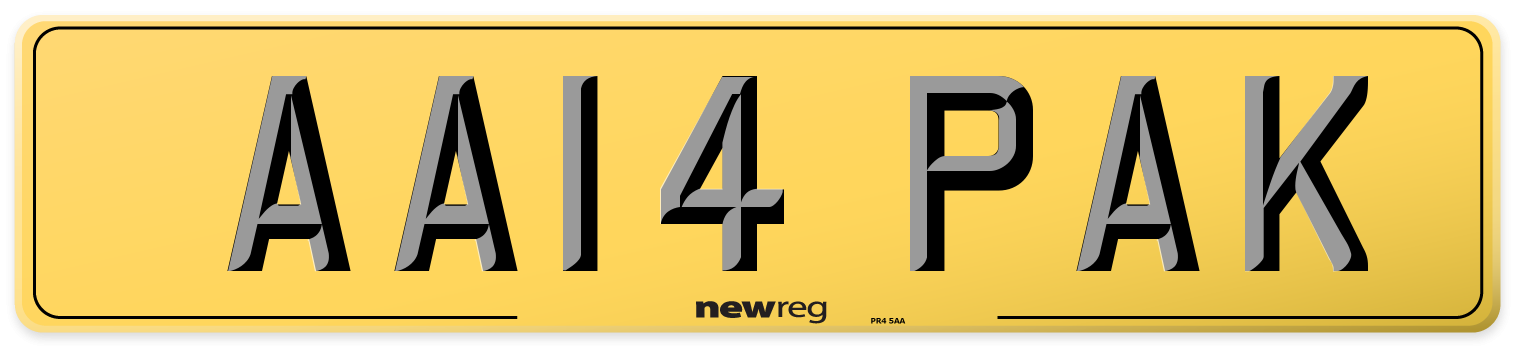 AA14 PAK Rear Number Plate