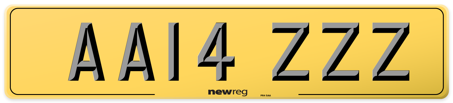AA14 ZZZ Rear Number Plate