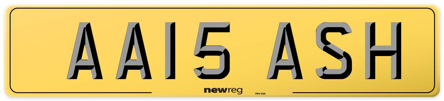 AA15 ASH Rear Number Plate
