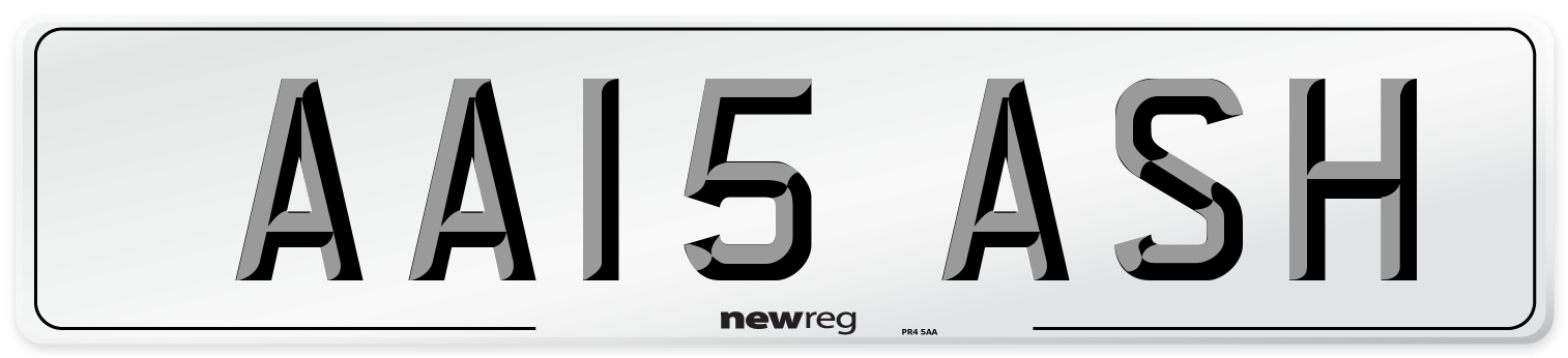 AA15 ASH Front Number Plate