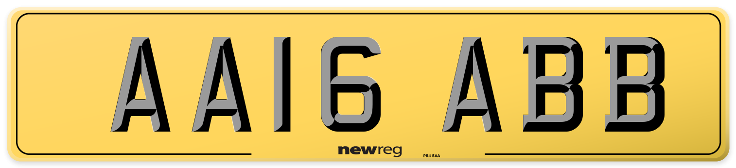 AA16 ABB Rear Number Plate
