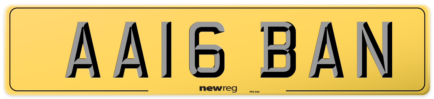 AA16 BAN Rear Number Plate