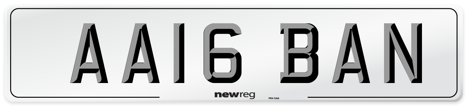 AA16 BAN Front Number Plate