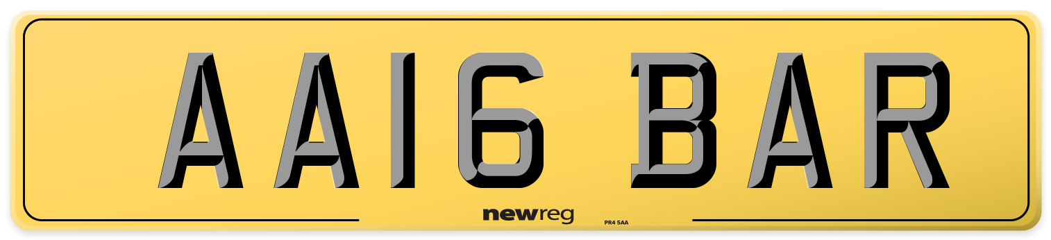 AA16 BAR Rear Number Plate