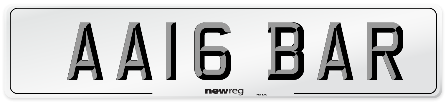 AA16 BAR Front Number Plate