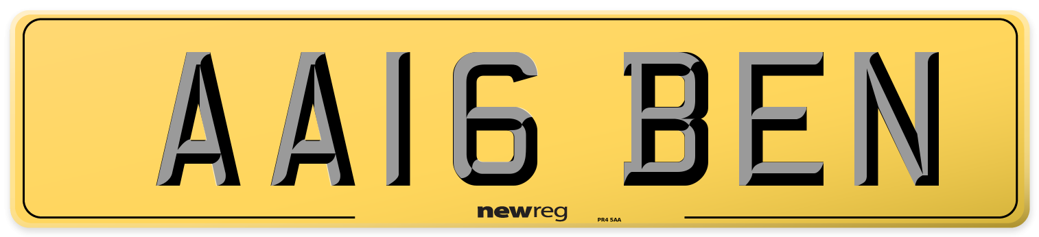 AA16 BEN Rear Number Plate