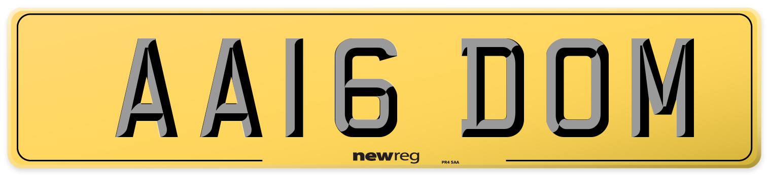 AA16 DOM Rear Number Plate