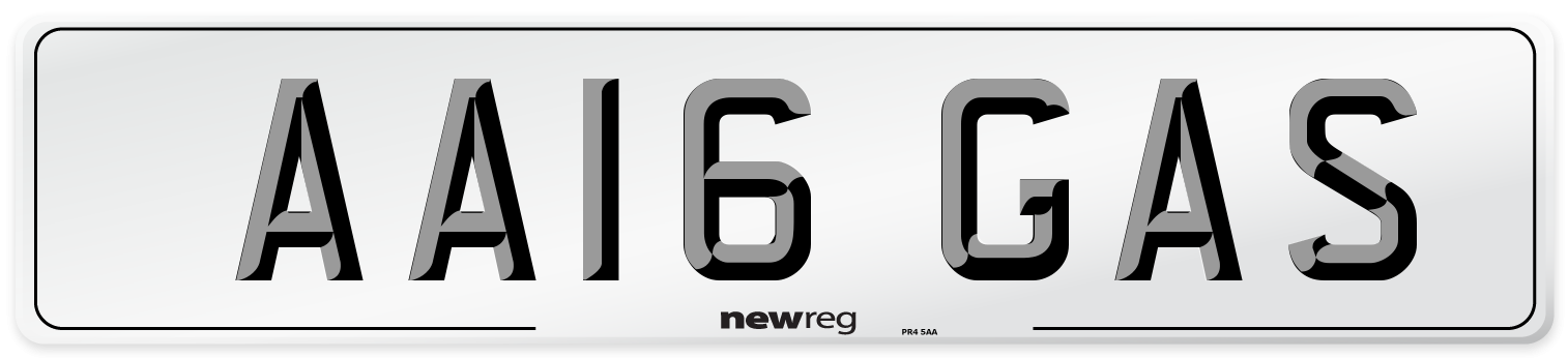 AA16 GAS Front Number Plate