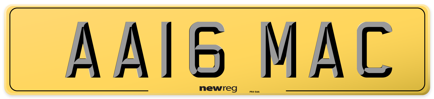 AA16 MAC Rear Number Plate