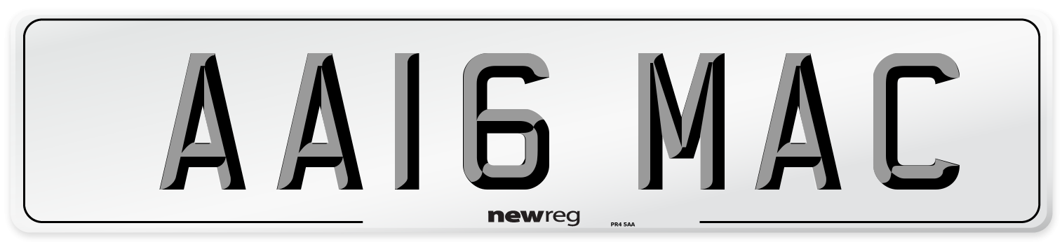 AA16 MAC Front Number Plate